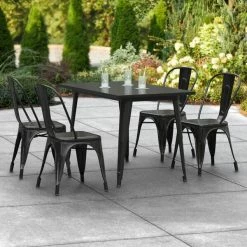 LT&S Alloy Series Lancaster Table & Seating Alloy Series 48" X 30" Black Dining Height Outdoor Table With 4 Industrial Cafe Chairs
