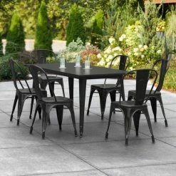 LT&S Alloy Series Lancaster Table & Seating Alloy Series 63" X 32" Black Dining Height Outdoor Table With 6 Industrial Cafe Chairs