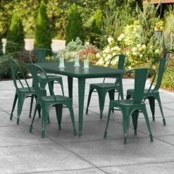 LT&S Alloy Series Lancaster Table & Seating Alloy Series 63" X 32" Emerald Dining Height Outdoor Table With 6 Industrial Cafe Chairs