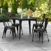 LT&S Alloy Series Lancaster Table & Seating Alloy Series 36" X 36" Black Dining Height Outdoor Table With 4 Industrial Cafe Chairs