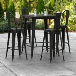 LT&S Alloy Series Lancaster Table & Seating Alloy Series 32" X 32" Black Outdoor Bar Height Table With 4 Metal Cafe Bar Stools