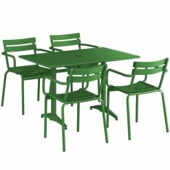 Lancaster Table & Seating 32" X 48" Green Powder-Coated Aluminum Standard Height Outdoor Table With Umbrella Hole And 4 Arm Chairs -Lancaster Table & Seating Shop 2307229