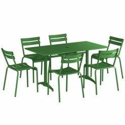 Lancaster Table & Seating 32" X 60" Green Powder-Coated Aluminum Standard Height Outdoor Table With Umbrella Hole And 6 Side Chairs -Lancaster Table & Seating Shop 2307248