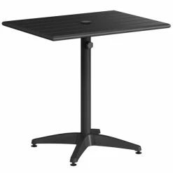 Lancaster Table & Seating 24" X 32" Black Powder-Coated Aluminum Standard Height Outdoor Table With Umbrella Hole And 2 Side Chairs -Lancaster Table & Seating Shop 2309968