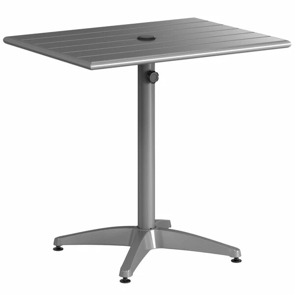 Lancaster Table & Seating 24" X 32" Matte Gray Powder-Coated Aluminum Dining Height Outdoor Table With Umbrella Hole And 2 Side Chairs 4 Lancaster Table & Seating 24" X 32" Matte Gray Powder-Coated Aluminum Dining Height Outdoor Table With Umbrella Hole And 2 Side Chairs - Image 4