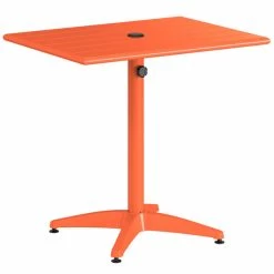 Lancaster Table & Seating 24" X 32" Orange Powder-Coated Aluminum Standard Height Outdoor Table With Umbrella Hole And 2 Arm Chairs -Lancaster Table & Seating Shop 2309996