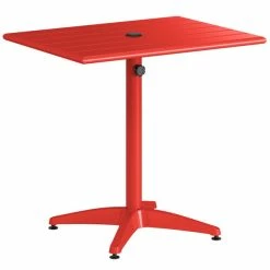 Lancaster Table & Seating 24" X 32" Red Powder-Coated Aluminum Dining Height Outdoor Table With Umbrella Hole And 2 Arm Chairs -Lancaster Table & Seating Shop 2310002