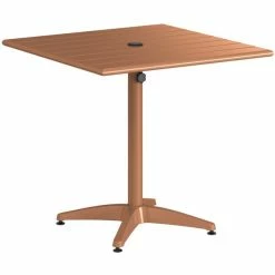 Lancaster Table & Seating 32" X 32" Brown Powder-Coated Aluminum Dining Height Outdoor Table With Umbrella Hole And 4 Arm Chairs -Lancaster Table & Seating Shop 2310036