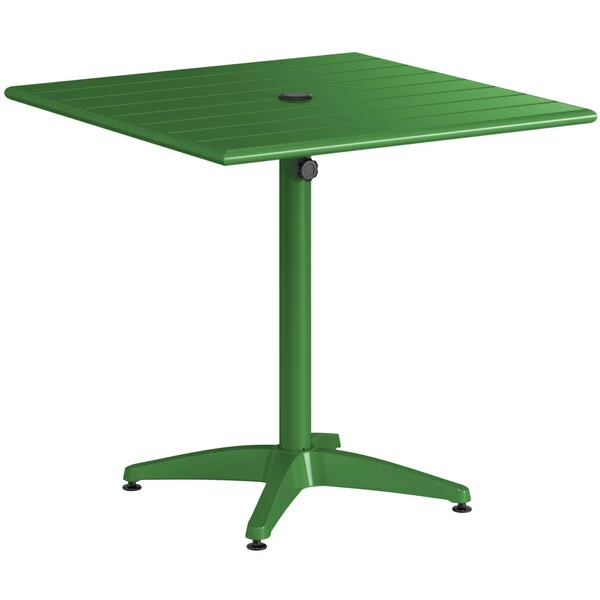 Lancaster Table & Seating 32" X 32" Green Powder-Coated Aluminum Dining Height Outdoor Table With Umbrella Hole 2 Lancaster Table & Seating 32" X 32" Green Powder-Coated Aluminum Dining Height Outdoor Table With Umbrella Hole - Image 2