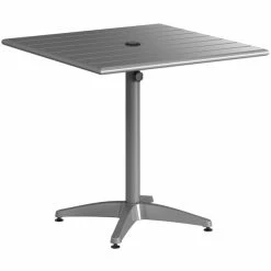 Lancaster Table & Seating 32" X 32" Matte Gray Powder-Coated Aluminum Dining Height Outdoor Table With Umbrella Hole And 4 Arm Chairs -Lancaster Table & Seating Shop 2310049