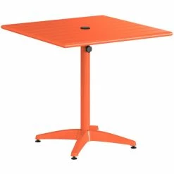 Lancaster Table & Seating 32" X 32" Orange Powder-Coated Aluminum Standard Height Outdoor Table With Umbrella Hole And 4 Arm Chairs -Lancaster Table & Seating Shop 2310056