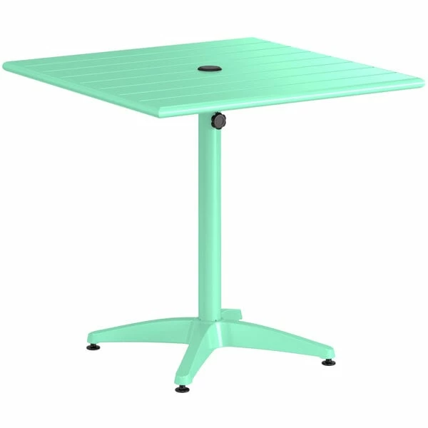Lancaster Table & Seating 32" X 32" Seafoam Powder-Coated Aluminum Standard Height Outdoor Table With Umbrella Hole And 4 Arm Chairs 4 Lancaster Table & Seating 32" X 32" Seafoam Powder-Coated Aluminum Standard Height Outdoor Table With Umbrella Hole And 4 Arm Chairs - Image 4