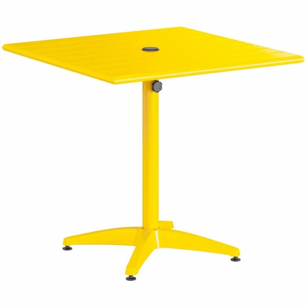 Lancaster Table & Seating 32" X 32" Yellow Powder-Coated Aluminum Dining Height Outdoor Table With Umbrella Hole 2 Lancaster Table & Seating 32" X 32" Yellow Powder-Coated Aluminum Dining Height Outdoor Table With Umbrella Hole - Image 2