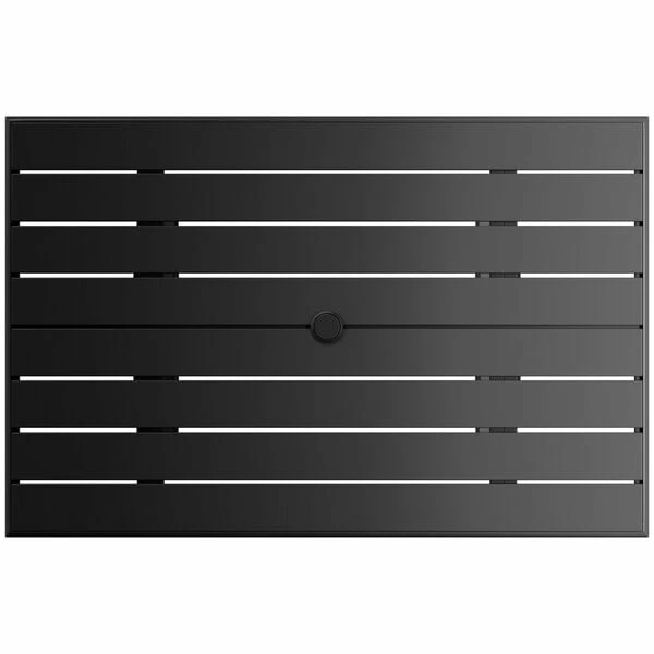 Lancaster Table & Seating 32" X 48" Black Powder-Coated Aluminum Dining Height Outdoor Table With Umbrella Hole 3 Lancaster Table & Seating 32" X 48" Black Powder-Coated Aluminum Dining Height Outdoor Table With Umbrella Hole - Image 3