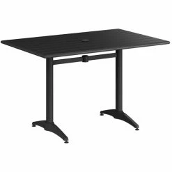 Lancaster Table & Seating 32" X 48" Black Powder-Coated Aluminum Standard Height Outdoor Table With Umbrella Hole And 4 Arm Chairs -Lancaster Table & Seating Shop 2310084