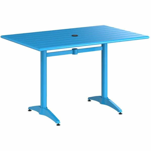 Lancaster Table & Seating 32" X 48" Blue Powder-Coated Aluminum Dining Height Outdoor Table With Umbrella Hole And 4 Side Chairs 4 Lancaster Table & Seating 32" X 48" Blue Powder-Coated Aluminum Dining Height Outdoor Table With Umbrella Hole And 4 Side Chairs - Image 4
