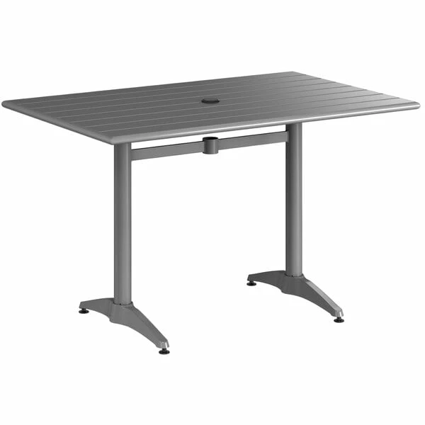 Lancaster Table & Seating 32" X 48" Matte Gray Powder-Coated Aluminum Dining Height Outdoor Table With Umbrella Hole And 4 Side Chairs 4 Lancaster Table & Seating 32" X 48" Matte Gray Powder-Coated Aluminum Dining Height Outdoor Table With Umbrella Hole And 4 Side Chairs - Image 4