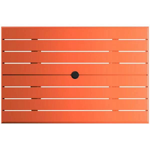 Lancaster Table & Seating 32" X 48" Orange Powder-Coated Aluminum Standard Height Outdoor Table With Umbrella Hole And 4 Arm Chairs 5 Lancaster Table & Seating 32" X 48" Orange Powder-Coated Aluminum Standard Height Outdoor Table With Umbrella Hole And 4 Arm Chairs - Image 5