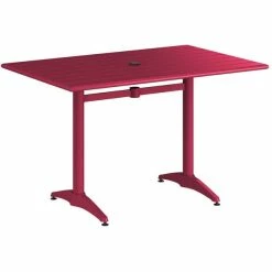 Lancaster Table & Seating 32" X 48" Sangria Powder-Coated Aluminum Standard Height Outdoor Table With Umbrella Hole And 4 Arm Chairs -Lancaster Table & Seating Shop 2310127