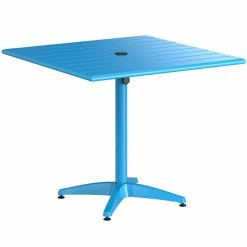 Lancaster Table & Seating 36" X 36" Blue Powder-Coated Aluminum Dining Height Outdoor Table With Umbrella Hole And 4 Arm Chairs -Lancaster Table & Seating Shop 2310158