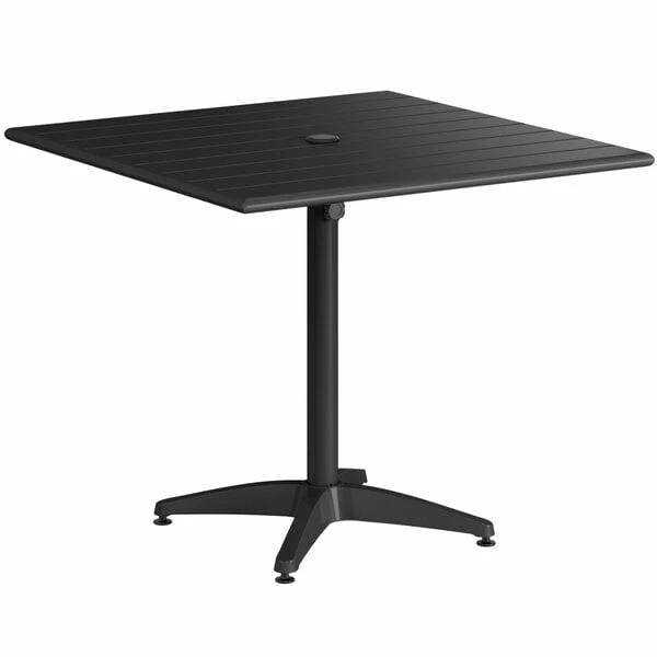 Lancaster Table & Seating 36" X 36" Black Powder-Coated Aluminum Standard Height Outdoor Table With Umbrella Hole And 4 Side Chairs 4 Lancaster Table & Seating 36" X 36" Black Powder-Coated Aluminum Standard Height Outdoor Table With Umbrella Hole And 4 Side Chairs - Image 4