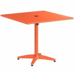 Lancaster Table & Seating 36" X 36" Orange Powder-Coated Aluminum Standard Height Outdoor Table With Umbrella Hole And 4 Side Chairs -Lancaster Table & Seating Shop 2310183