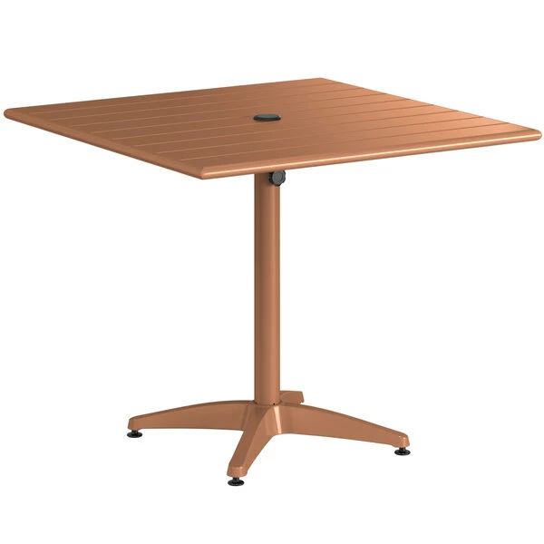 Lancaster Table & Seating 36" X 36" Brown Powder-Coated Aluminum Dining Height Outdoor Table With Umbrella Hole And 4 Side Chairs 4 Lancaster Table & Seating 36" X 36" Brown Powder-Coated Aluminum Dining Height Outdoor Table With Umbrella Hole And 4 Side Chairs - Image 4
