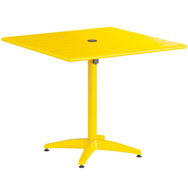 Lancaster Table & Seating 36" X 36" Yellow Powder-Coated Aluminum Dining Height Outdoor Table With Umbrella Hole 2 Lancaster Table & Seating 36" X 36" Yellow Powder-Coated Aluminum Dining Height Outdoor Table With Umbrella Hole - Image 2