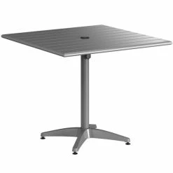 Lancaster Table & Seating 36" X 36" Matte Gray Powder-Coated Aluminum Dining Height Outdoor Table With Umbrella Hole And 4 Side Chairs -Lancaster Table & Seating Shop 2310212