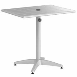 Lancaster Table & Seating 24" X 32" Silver Powder-Coated Aluminum Dining Height Outdoor Table With Umbrella Hole And 2 Arm Chairs -Lancaster Table & Seating Shop 2310987