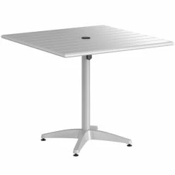 Lancaster Table & Seating 36" X 36" Silver Powder-Coated Aluminum Dining Height Outdoor Table With Umbrella Hole And 4 Side Chairs -Lancaster Table & Seating Shop 2310999