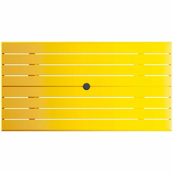 Lancaster Table & Seating 32" X 60" Yellow Powder-Coated Aluminum Dining Height Outdoor Table With Umbrella Hole 3 Lancaster Table & Seating 32" X 60" Yellow Powder-Coated Aluminum Dining Height Outdoor Table With Umbrella Hole - Image 3