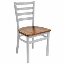 BFM Seating Lima Silver Mist Steel Side Chair With Autumn Ash Wooden Seat