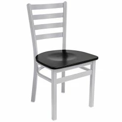 BFM Seating Lima Silver Mist Steel Side Chair With Black Wooden Seat