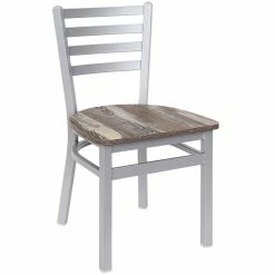 BFM Seating Lima Silver Mist Steel Ladder Back Side Chair With Relic Farmhouse Seat