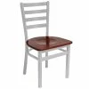 BFM Seating Lima Silver Mist Steel Side Chair With Mahogany Wooden Seat