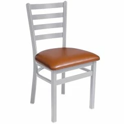 BFM Seating Lima Silver Mist Steel Side Chair With 2" Light Brown Vinyl Seat