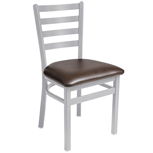 BFM Seating Lima Silver Mist Steel Side Chair With 2" Dark Brown Vinyl Seat 1 BFM Seating Lima Silver Mist Steel Side Chair With 2" Dark Brown Vinyl Seat