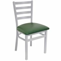 BFM Seating Lima Silver Mist Steel Side Chair With 2" Green Vinyl Seat