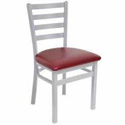 BFM Seating Lima Silver Mist Steel Side Chair With 2" Burgundy Vinyl Seat