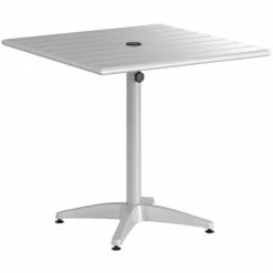 Lancaster Table & Seating 32" X 32" Silver Powder-Coated Aluminum Dining Height Outdoor Table With Umbrella Hole And 4 Arm Chairs -Lancaster Table & Seating Shop 2312676
