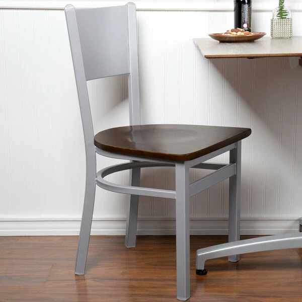 BFM Seating Axel Silver Mist Steel Side Chair With Walnut Wood Seat 1 BFM Seating Axel Silver Mist Steel Side Chair With Walnut Wood Seat