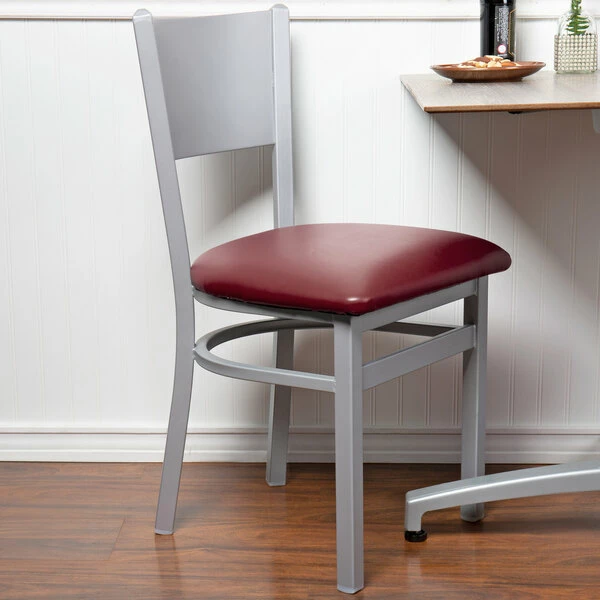 BFM Seating Axel Silver Mist Steel Side Chair With Burgundy Padded Vinyl Seat 1 BFM Seating Axel Silver Mist Steel Side Chair With Burgundy Padded Vinyl Seat