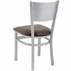 BFM Seating Axel Silver Mist Steel Side Chair With Dark Brown Padded Vinyl Seat -Lancaster Table & Seating Shop 2313301