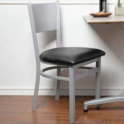 BFM Seating Axel Silver Mist Steel Side Chair With Black Padded Vinyl Seat