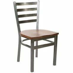 BFM Seating Lima Steel Side Chair With Ash Wooden Seat And Clear Coat Frame