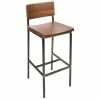 BFM Seating Memphis Distressed Rustic Clear Coated Steel Bar Height Chair With Autumn Ash Wooden Back And Seat