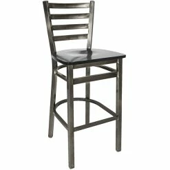 BFM Seating Lima Steel Bar Height Chair With Black Wooden Seat And Clear Coat Frame