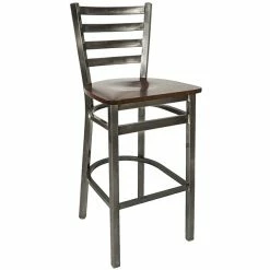 BFM Seating Lima Steel Bar Height Chair With Walnut Wooden Seat And Clear Coat Frame
