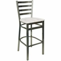 BFM Seating Lima Clear Coated Steel Ladder Back Barstool With Relic Antique Wash Seat